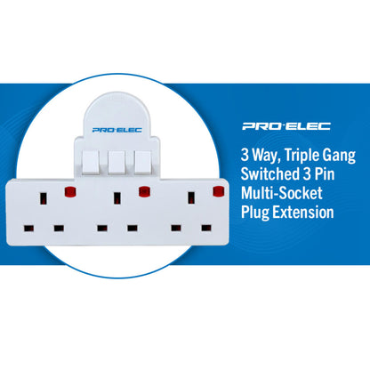 3 Way  Extension Wall Socket Adaptor UK Plug Convert 13A Neon Switched