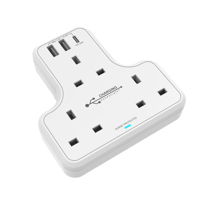 Three way Socket Adaptor with USB A & C Chargers  Surge Protected 3 Sockets