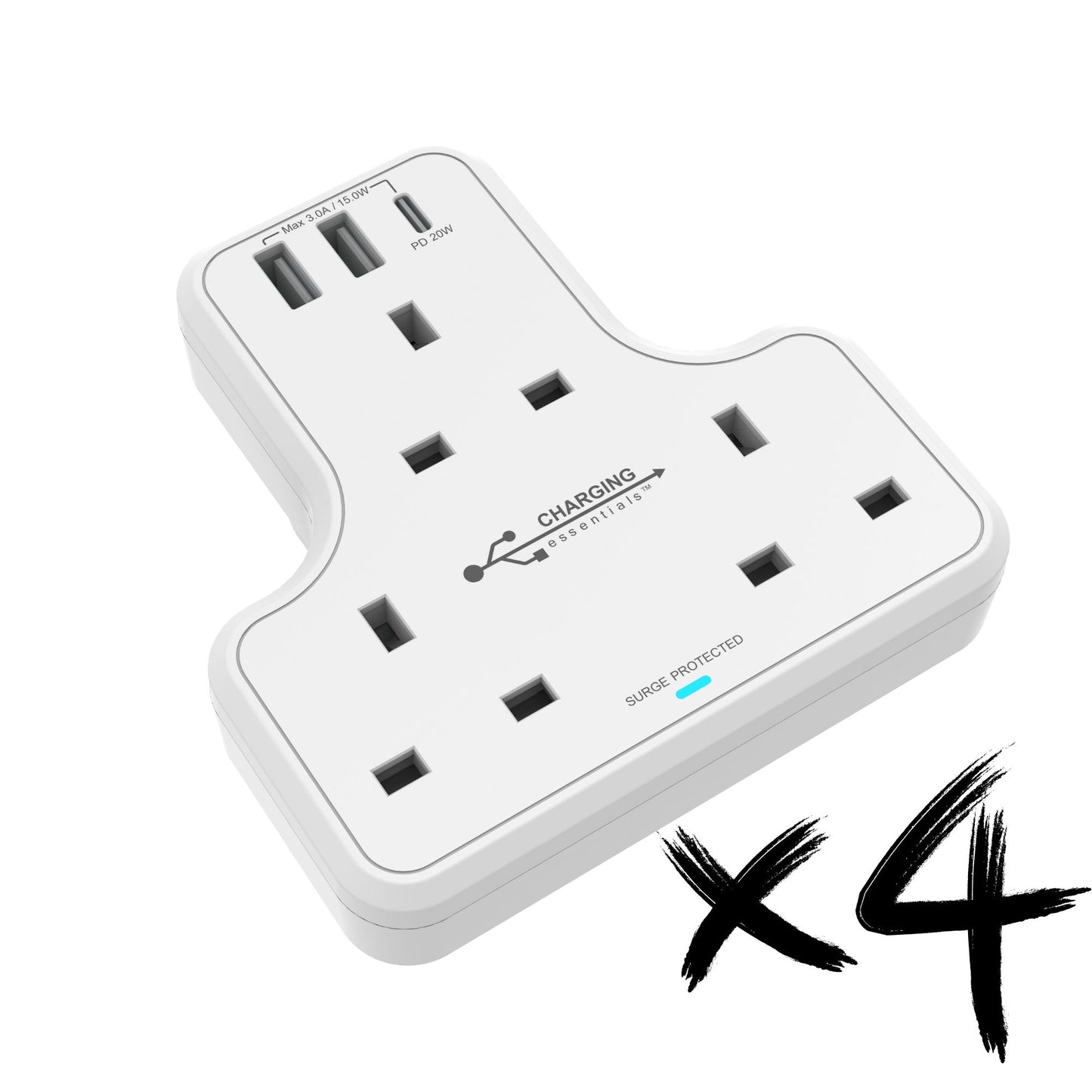 Three way Socket Adaptor with USB A & C Chargers  Surge Protected 3 Sockets