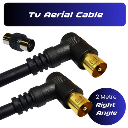 High-Quality 2m Black TV Aerial Cable with Gold Plated Connectors