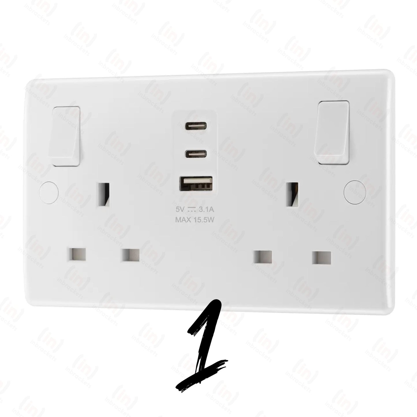 Double 13A Switched Socket with 15W USB A &  2 x C Charger Port Masterplug