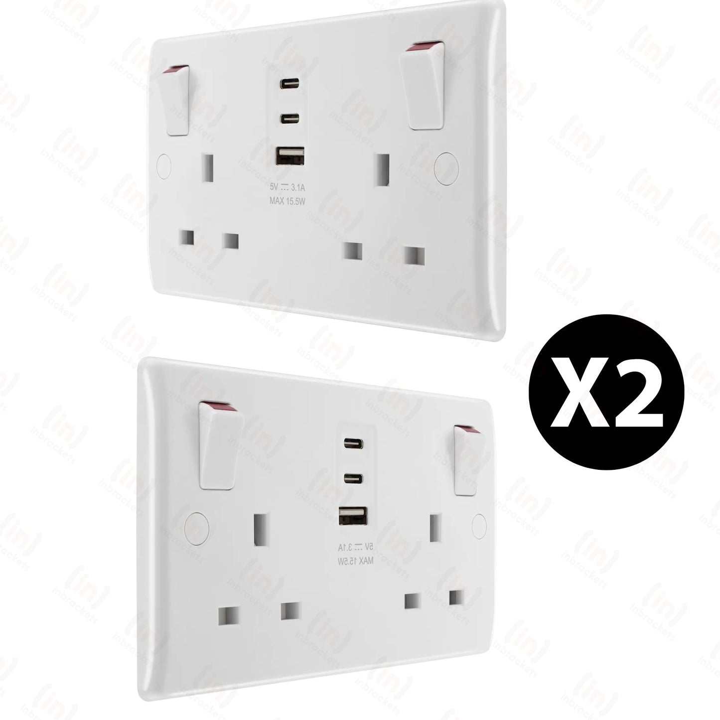 Double 13A Switched Socket with 15W USB A &  2 x C Charger Port Masterplug