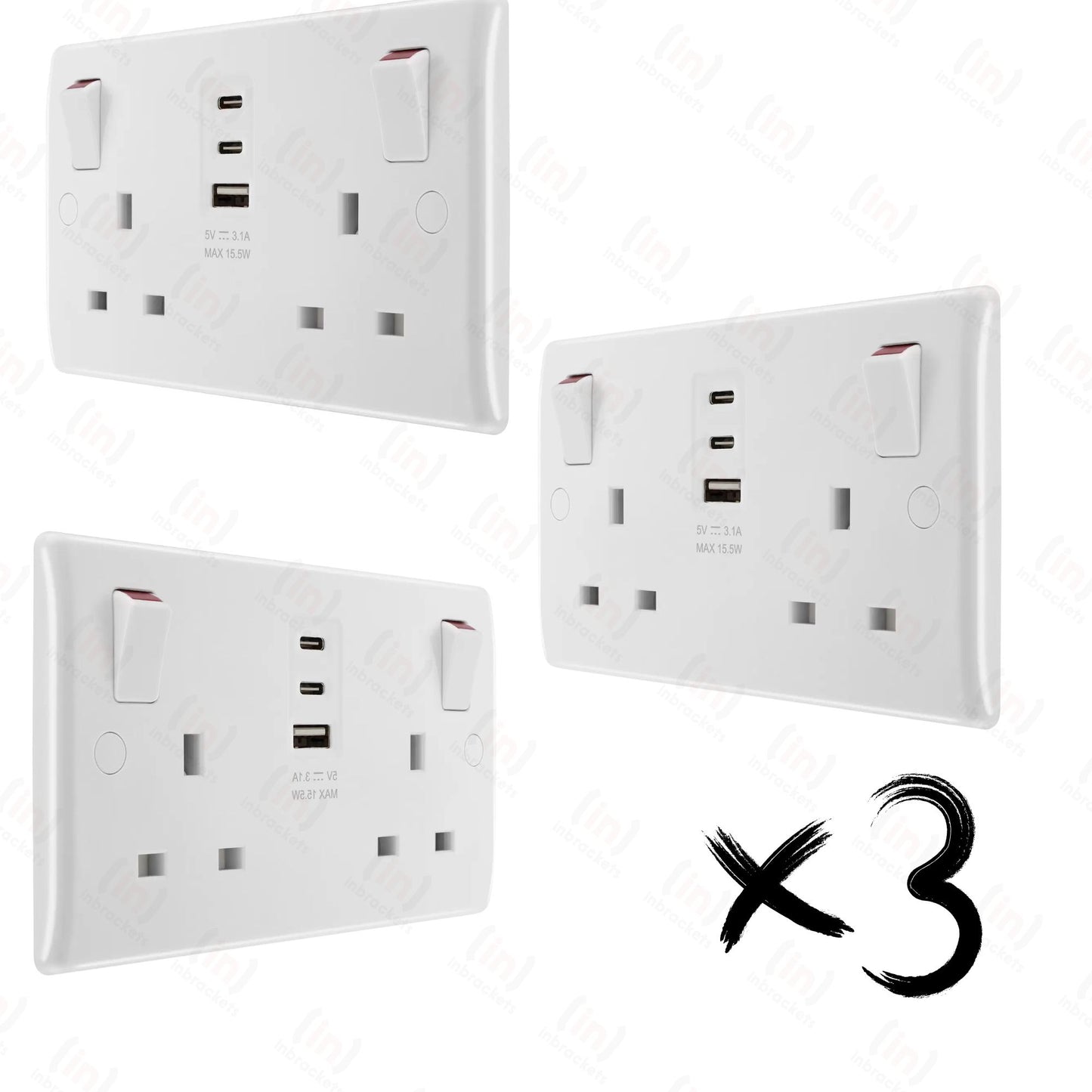 Double 13A Switched Socket with 15W USB A &  2 x C Charger Port Masterplug