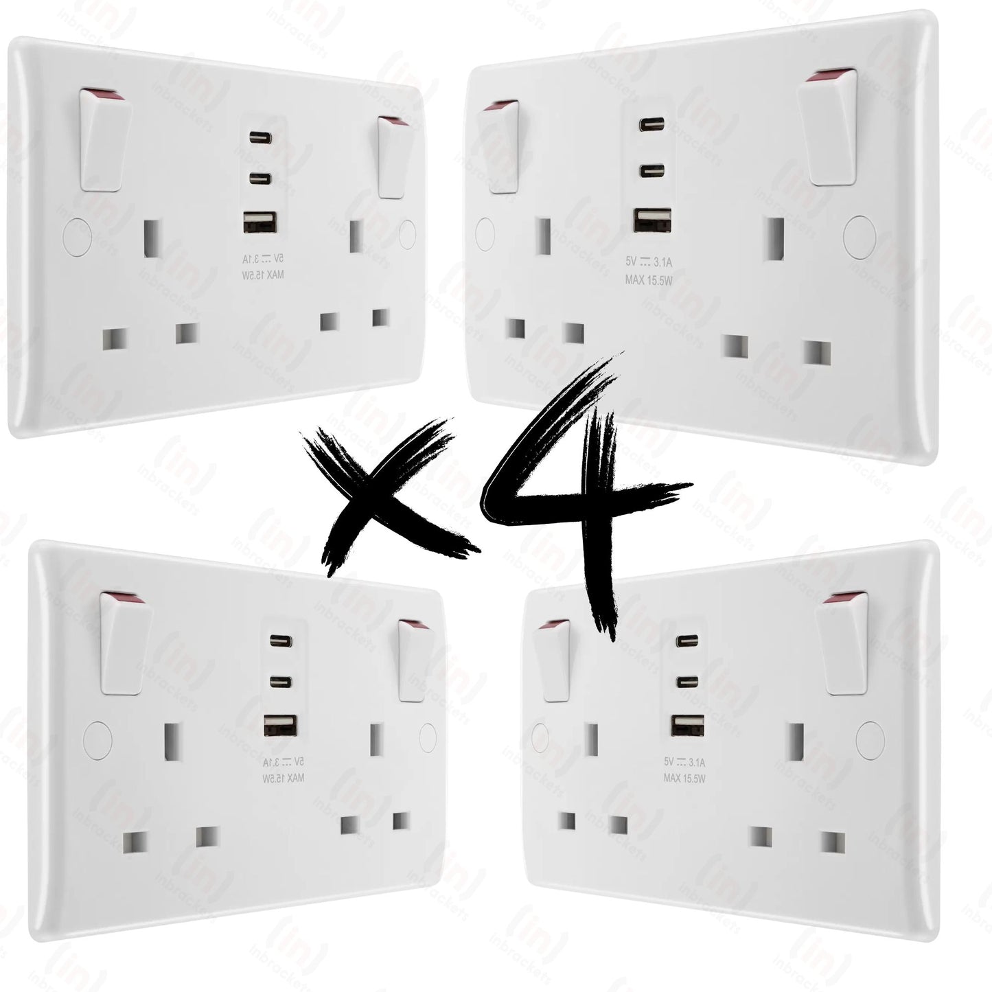 Double 13A Switched Socket with 15W USB A &  2 x C Charger Port Masterplug