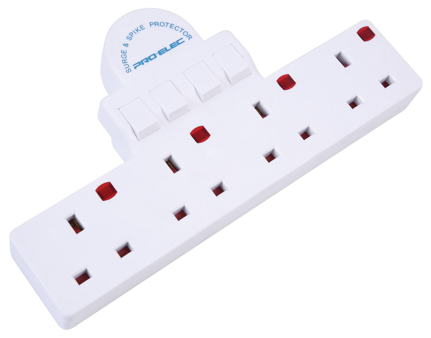 4 Way Wall Socket Adaptor Surge Multi Plug In Mains Socket Adapter 13A Neon Switched