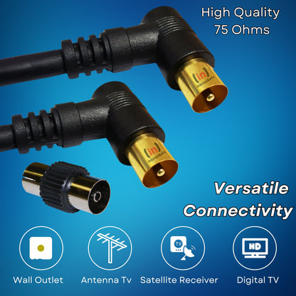 High-Quality 2m Black TV Aerial Cable with Gold Plated Connectors