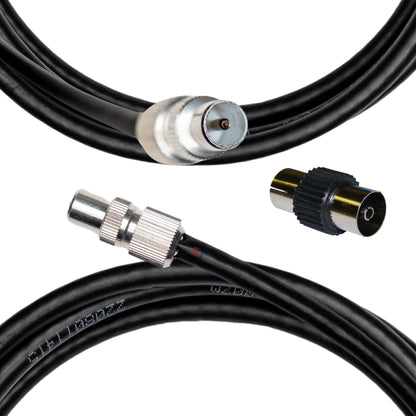 Tv Aerial Coax Cable RF Lead Male Plug to Plug with Coupler (Black)