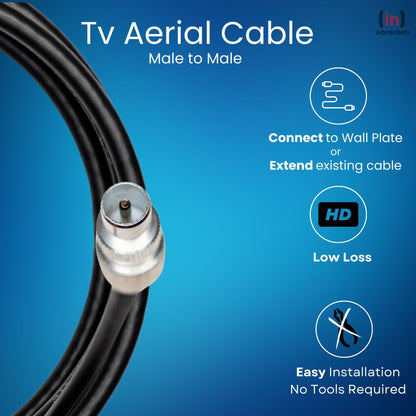 Tv Aerial Coax Cable RF Lead Male Plug to Plug with Coupler (Black)