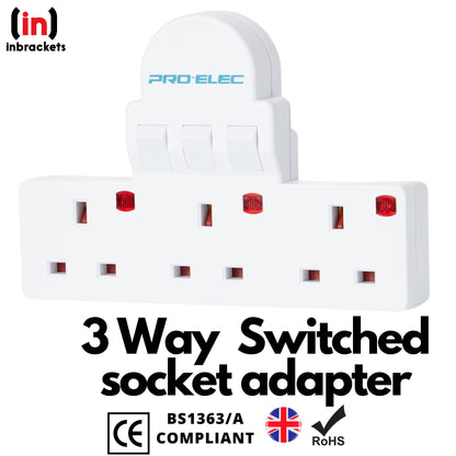 3 Way  Extension Wall Socket Adaptor UK Plug Convert 13A Neon Switched