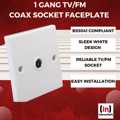 Single Gang White Coaxial Socket Faceplate for T.V. Aerial