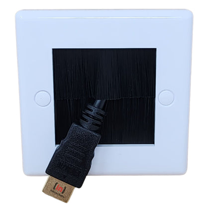 Versatile Brush Faceplate Cable Exit/Entry Wall Cover - Choose Single or Double Gang, Black or White