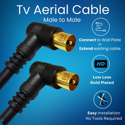 High-Quality 2m Black TV Aerial Cable with Gold Plated Connectors