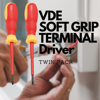 Screwdriver VDE Electrical Slotted Flat Insulated Terminal Driver 3mm x 75mm Pack of 2