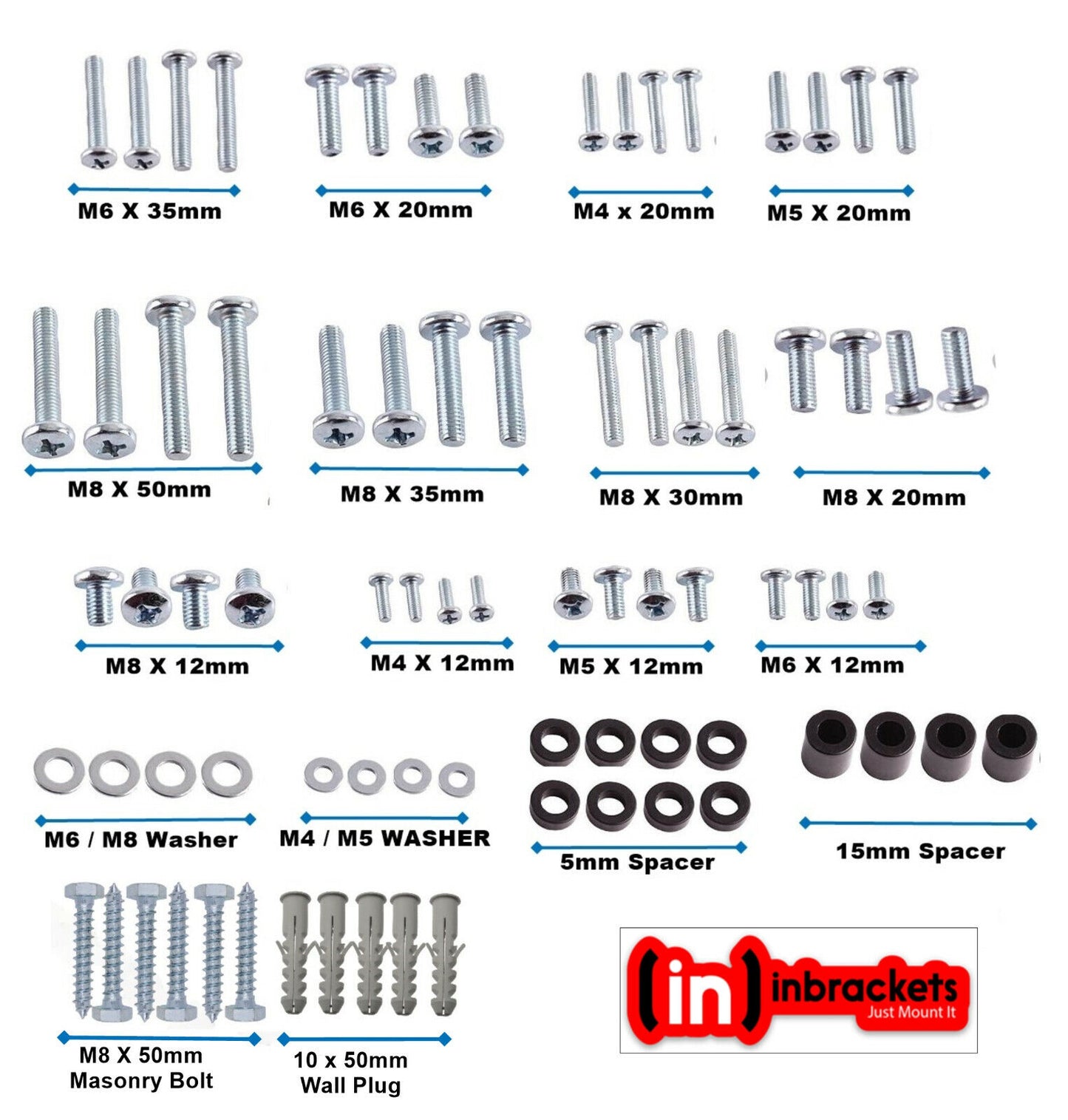 Vesa Bolt M4 M6 M8 Screw Spacers fixing Kit for TV Wall Bracket Mount Universal